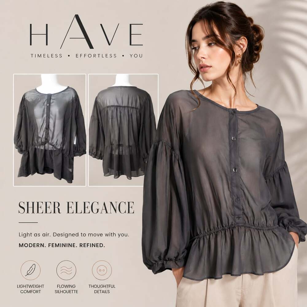 HAVE Black Sheer Button-Down Blouse Size 1X